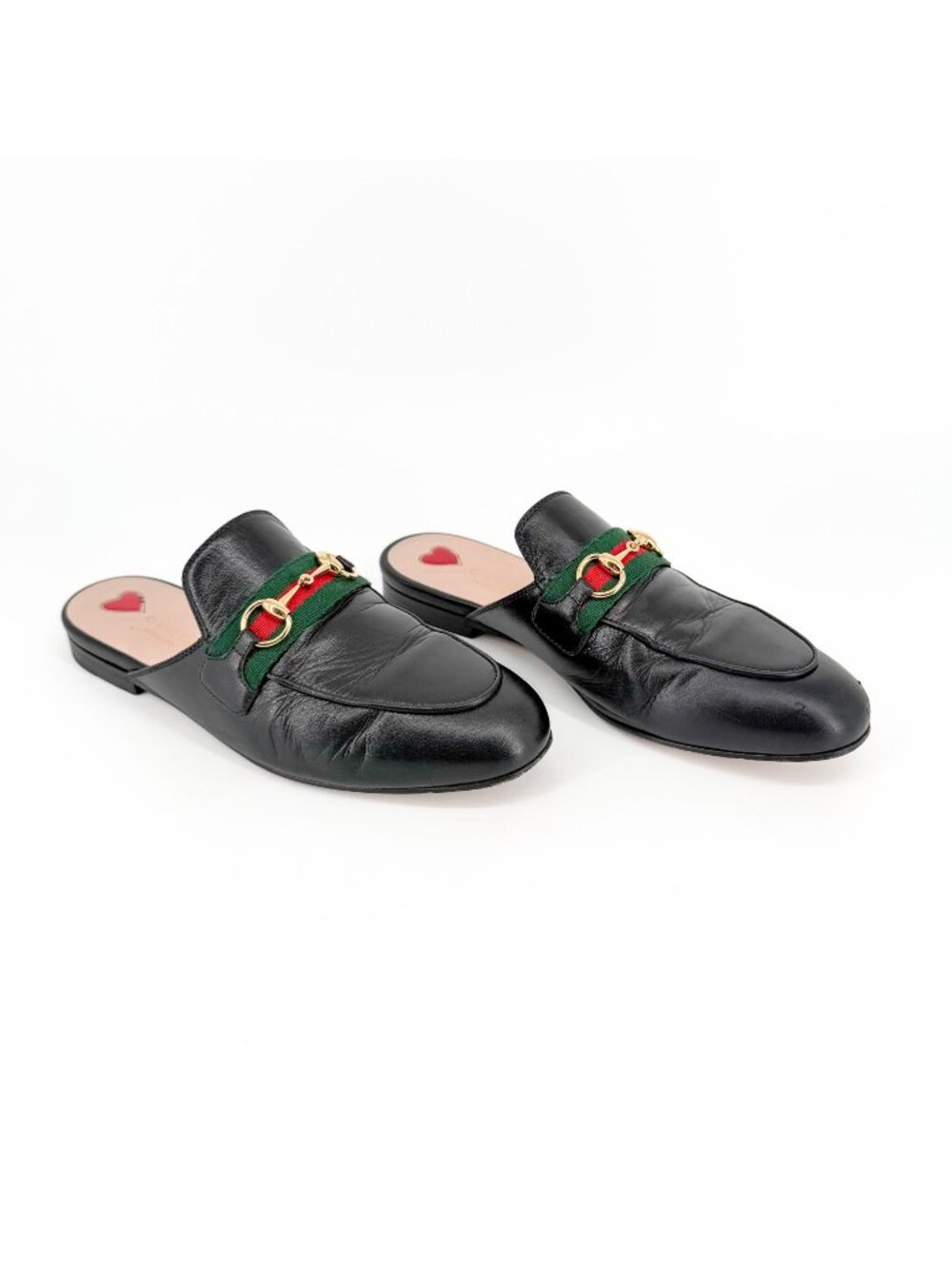 Gucci Princetown Black Leather Web Stripe Horsebit Mules Size 36.5 US 6.5 Women